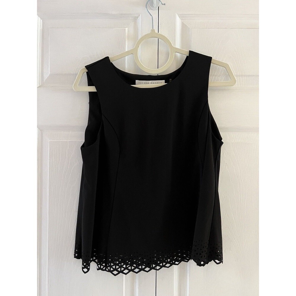 Susana Monaco Black Ribbed‎ Tank Laser Cut Hem  Womens Medium